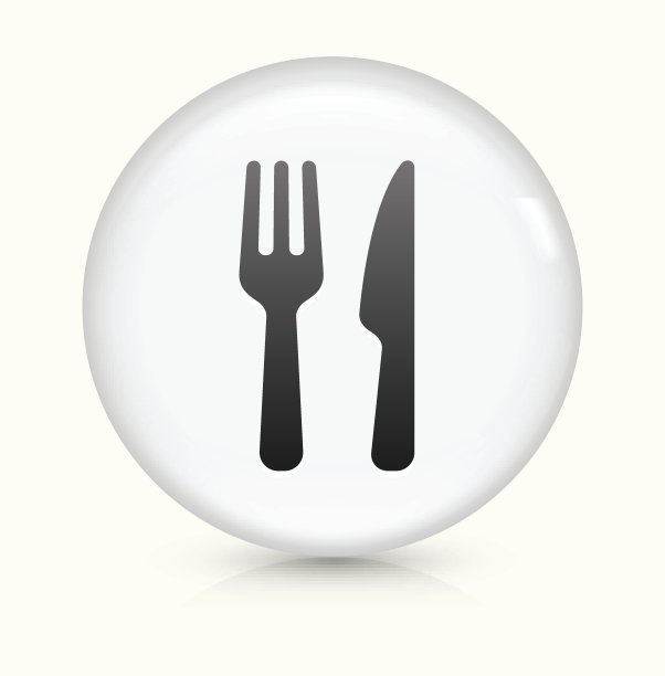 食物器皿图标上的白色圆形矢量按钮图片下载