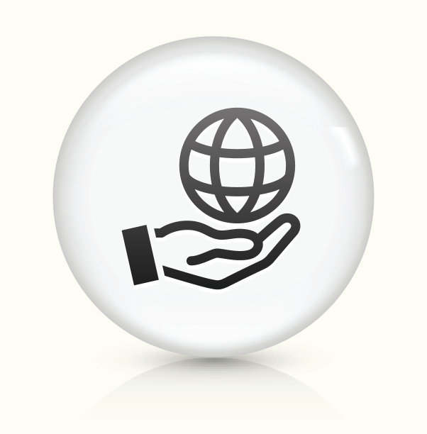按住地球仪图标上的白色圆形矢量按钮图片下载