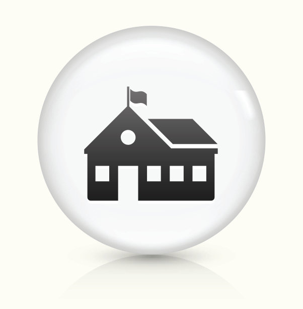 学校建筑图标上的白色圆形矢量按钮图片下载