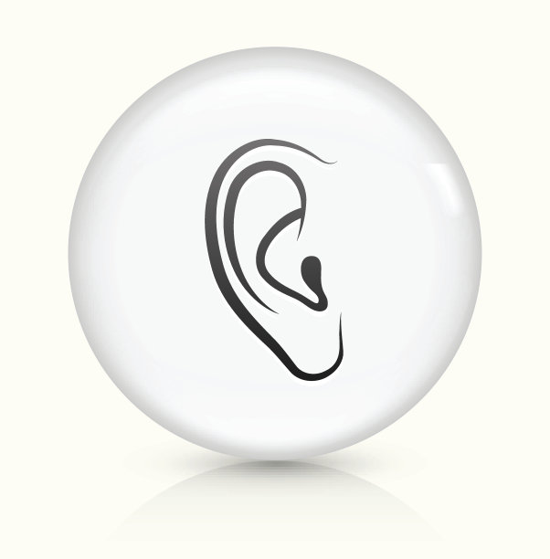 耳朵图标上的白色圆形矢量按钮图片下载