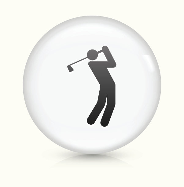高尔夫球打击图标上的白色圆形矢量按钮图片下载