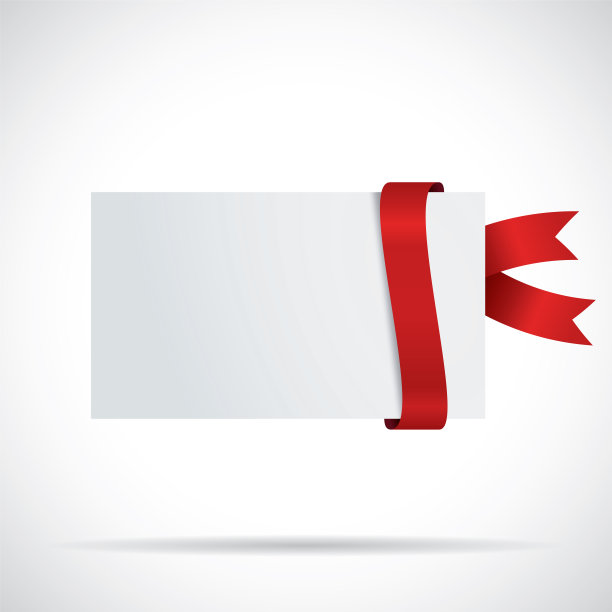 白色空白标签与红色丝带图片下载