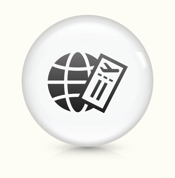 机票和全球图标上的白色圆形矢量按钮图片下载