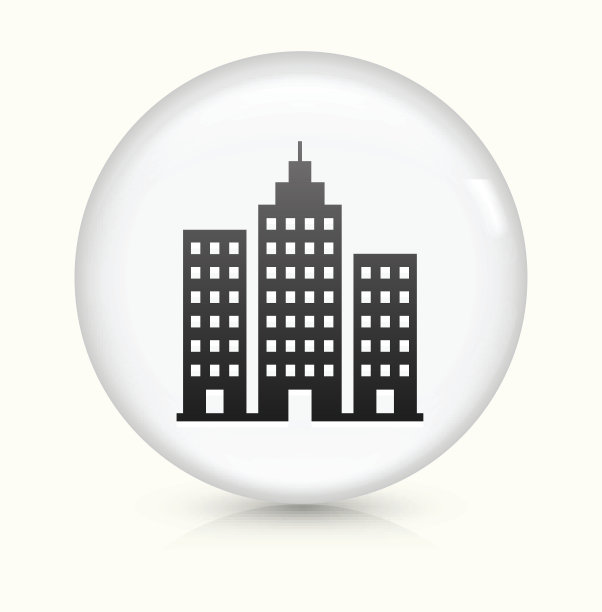 建筑物图标上的白色圆形矢量按钮图片下载