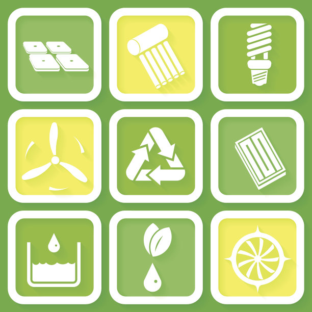 一套9个图标的可再生能源图片下载