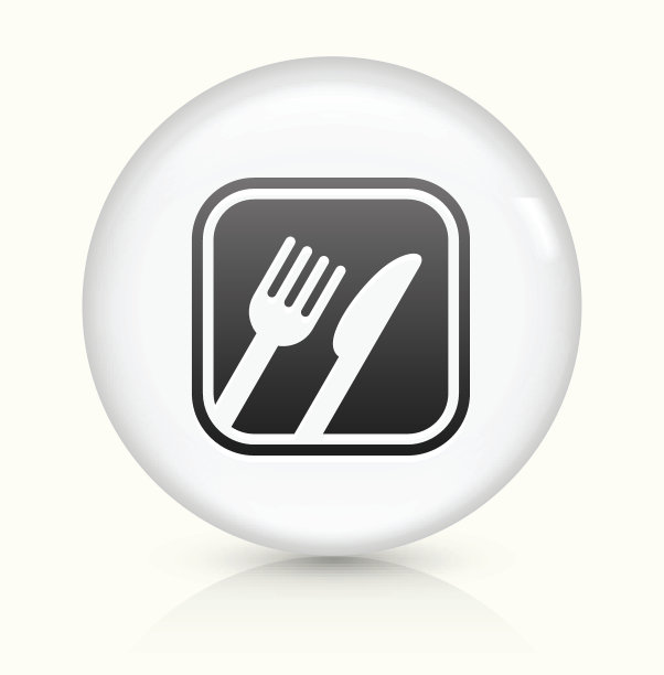 食物标志图标上的白色圆形矢量按钮图片下载