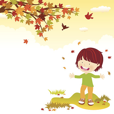 享受秋天的小男孩图片下载