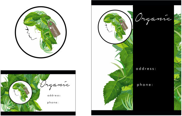 采购产品美容沙龙有机标志，名片设计和传单设计图片下载