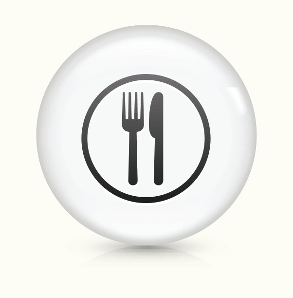 美食广场图标上的白色圆形矢量按钮图片下载