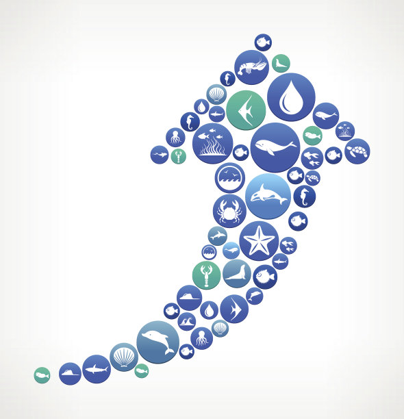 箭头向上的海洋和海洋生物按钮模式图片下载