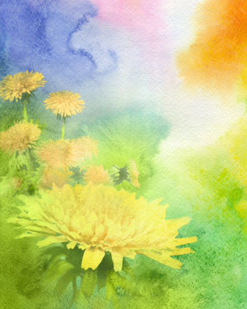 春天的水彩背景蒲公英图片下载