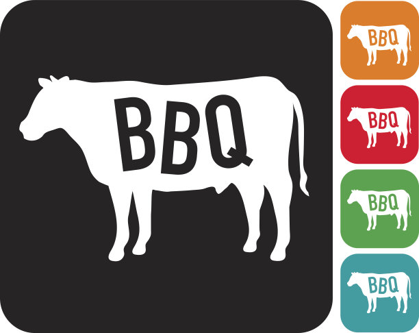 剪影牛肉牛与烧烤字母图标设置图片下载