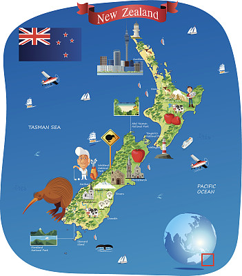 新西兰的卡通地图图片下载