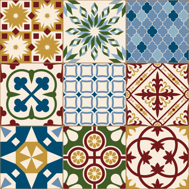 复古彩色马赛克瓷砖无缝图案图片下载