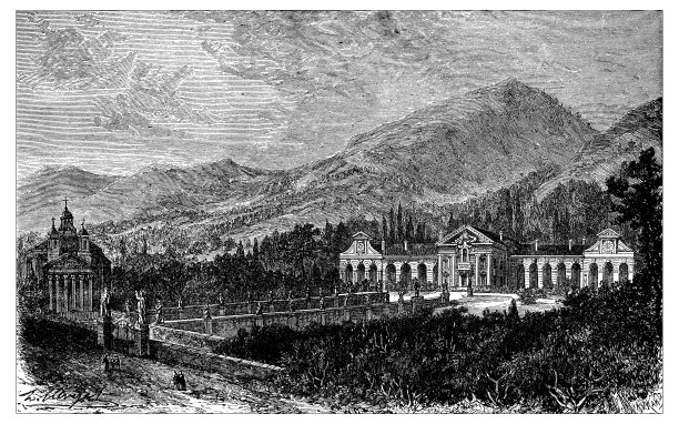 帕拉第安巴巴罗别墅古董插图(马泽，威尼托，意大利)图片下载