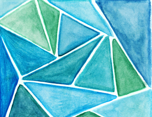 三角形的形状用绿色和蓝色的阴影手绘图片下载