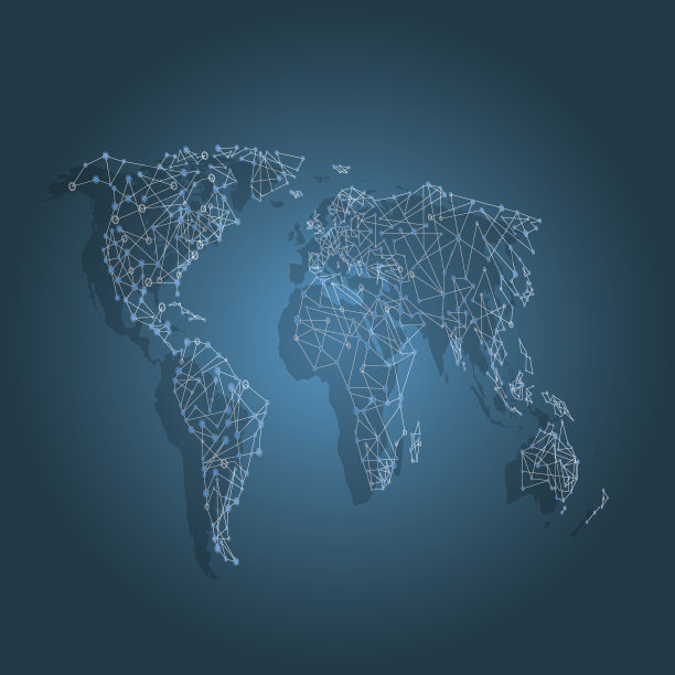 蓝绿色世界地图在连接和城市图片下载