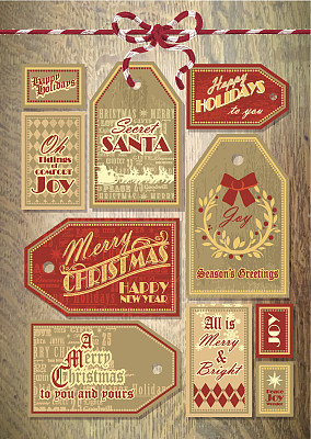 复古圣诞标签标签设计在木材背景图片下载