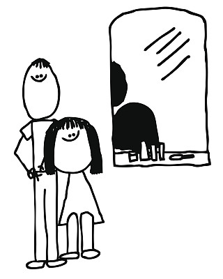 一名女性在美发厅接受男性造型师的理发图片下载