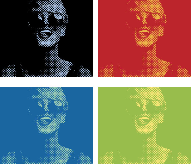 半色调点图案肖像一个充满活力，快乐的女人图片下载