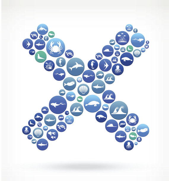 X符号海洋和海洋生物按钮模式图片下载