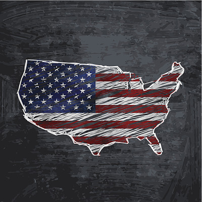 以黑色黑板为背景的美国国旗地图图片下载