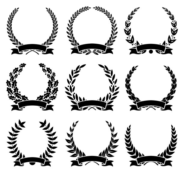 月桂花环和缎带设置-插图图片下载
