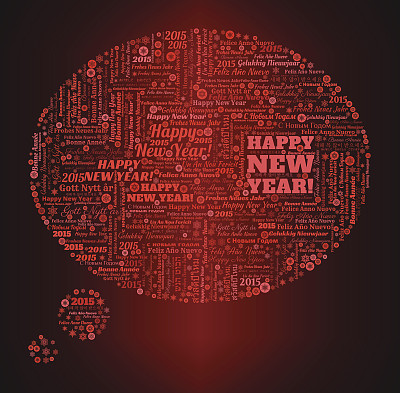 演讲泡泡和红色背景下的新年图片下载