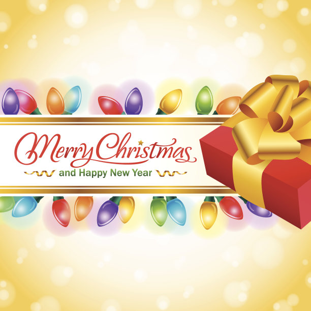 圣诞彩灯与礼物旗帜图片下载