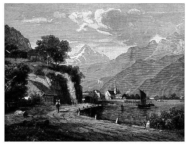 瑞士古董插图:Fluelen (Uri)图片下载