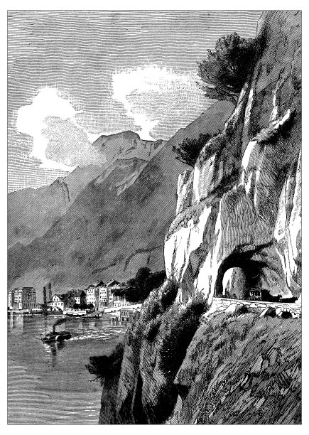 瑞士的古董插图:Brunnen和Axenstrasse图片下载