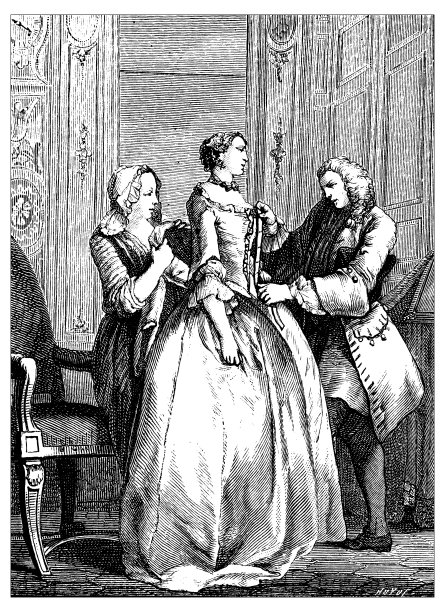 世界18世纪妇女裁缝的古董插图图片下载