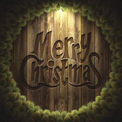 圣诞快乐字母木制背景与圣诞花环图片下载