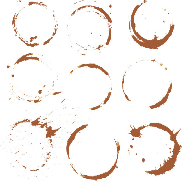 一套咖啡渍，孤立在白色背景。图片下载