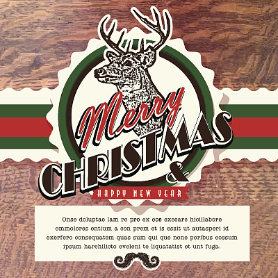 圣诞快乐复古木纹理问候设计图片下载
