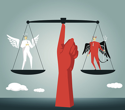 一对，邪恶，天堂，地狱，天使，恶魔，道德困境图片下载