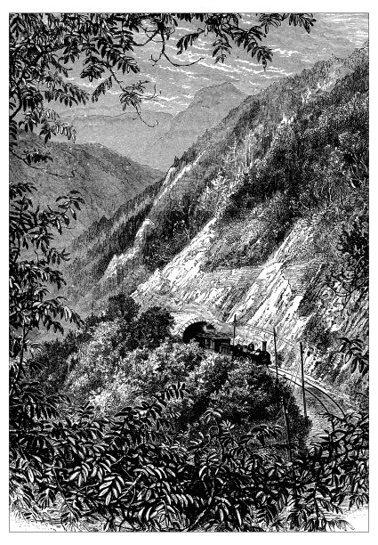 瑞士古董插图:火车图片下载