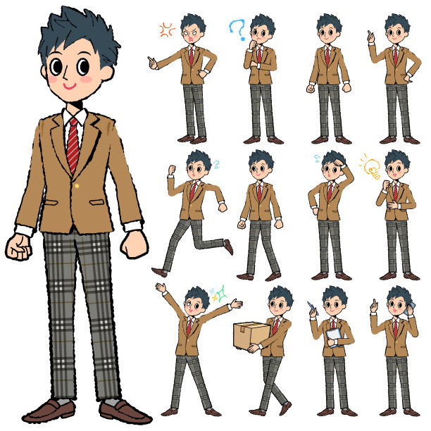 手绘棕色西装的男学生图片下载