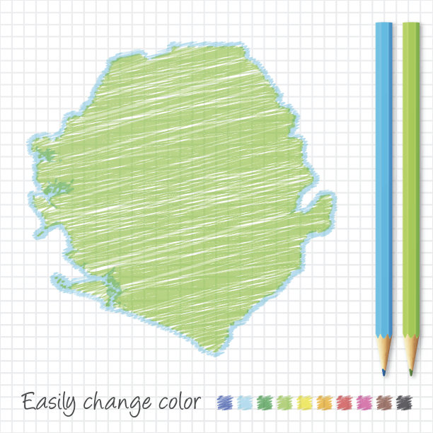 塞拉利昂地图素描用彩色铅笔，在格子纸上图片下载