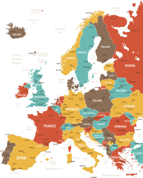 彩色的欧洲地图图片下载
