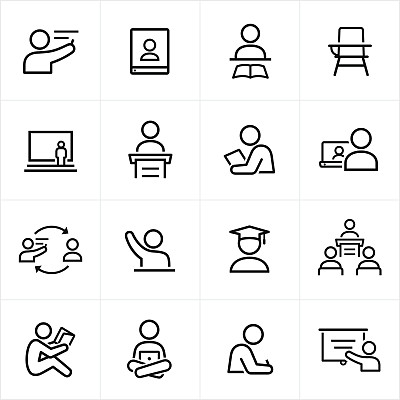 教师和学生图标-线风格图片下载