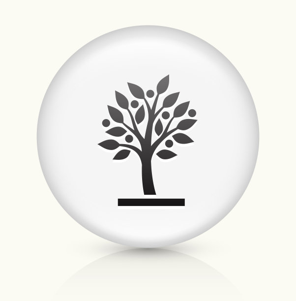 正在生长的树图标上的白色圆形矢量按钮图片下载