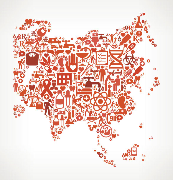 亚洲医疗和医疗红色图标模式图片下载