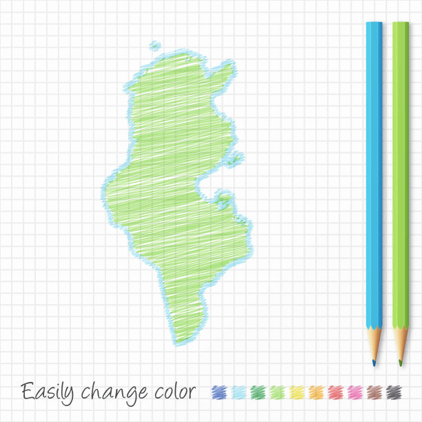 用彩色铅笔在格子纸上画突尼斯地图草图图片下载