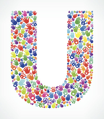 字母U的手模式白色背景图片下载