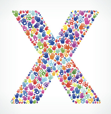 字母X在手上模式白色背景图片下载