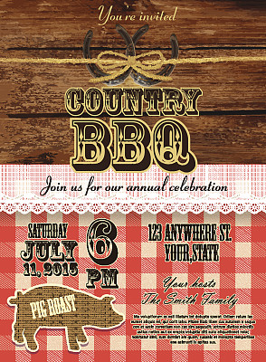 乡村和西式烧烤与猪邀请设计模板图片下载