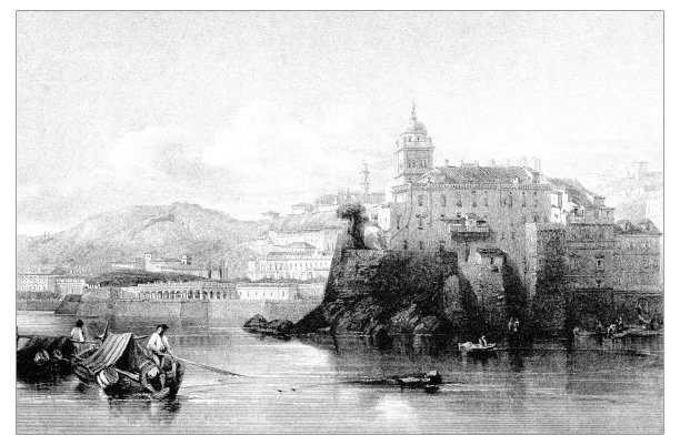 地中海风光古董插画：多利亚别墅，热那亚图片下载