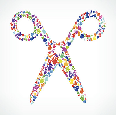 剪刀在手上的模式白色背景图片下载