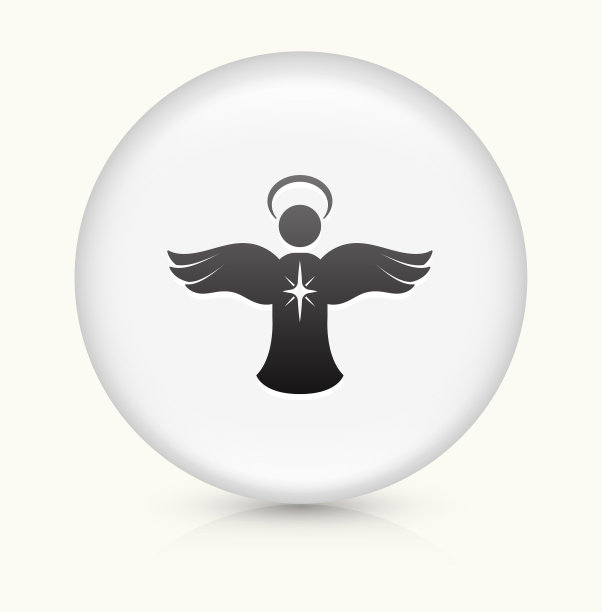 天使装饰图标上的白色圆形矢量按钮图片下载